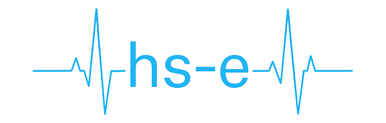 Logo mit der Schrift "hs-e" in blauer Farbe und einem EKG-Linienmuster darunter.