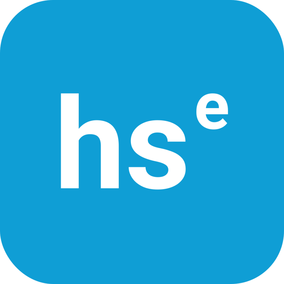 Logo von health & safety ehrl. Ein hellblaues Quadrat mit abgerundeten Ecken. Mittig stehen die kleingeschriebenen Buchstaben hse. Das e ist hochgestellt.