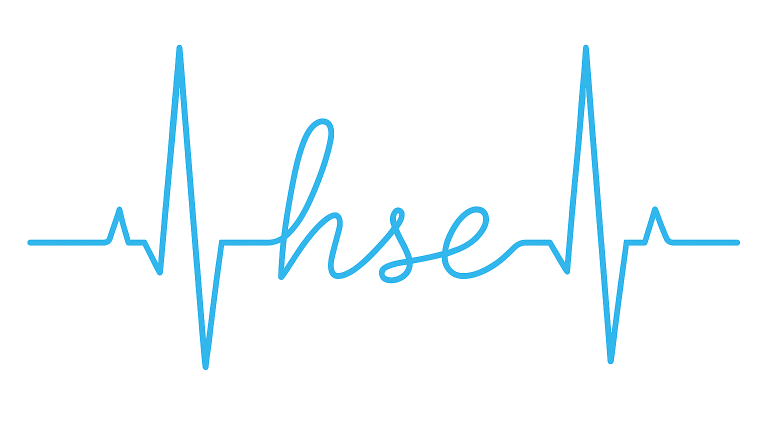 Logo mit der Schrift "hs-e" in blauer Farbe und einem EKG-Linienmuster darunter.